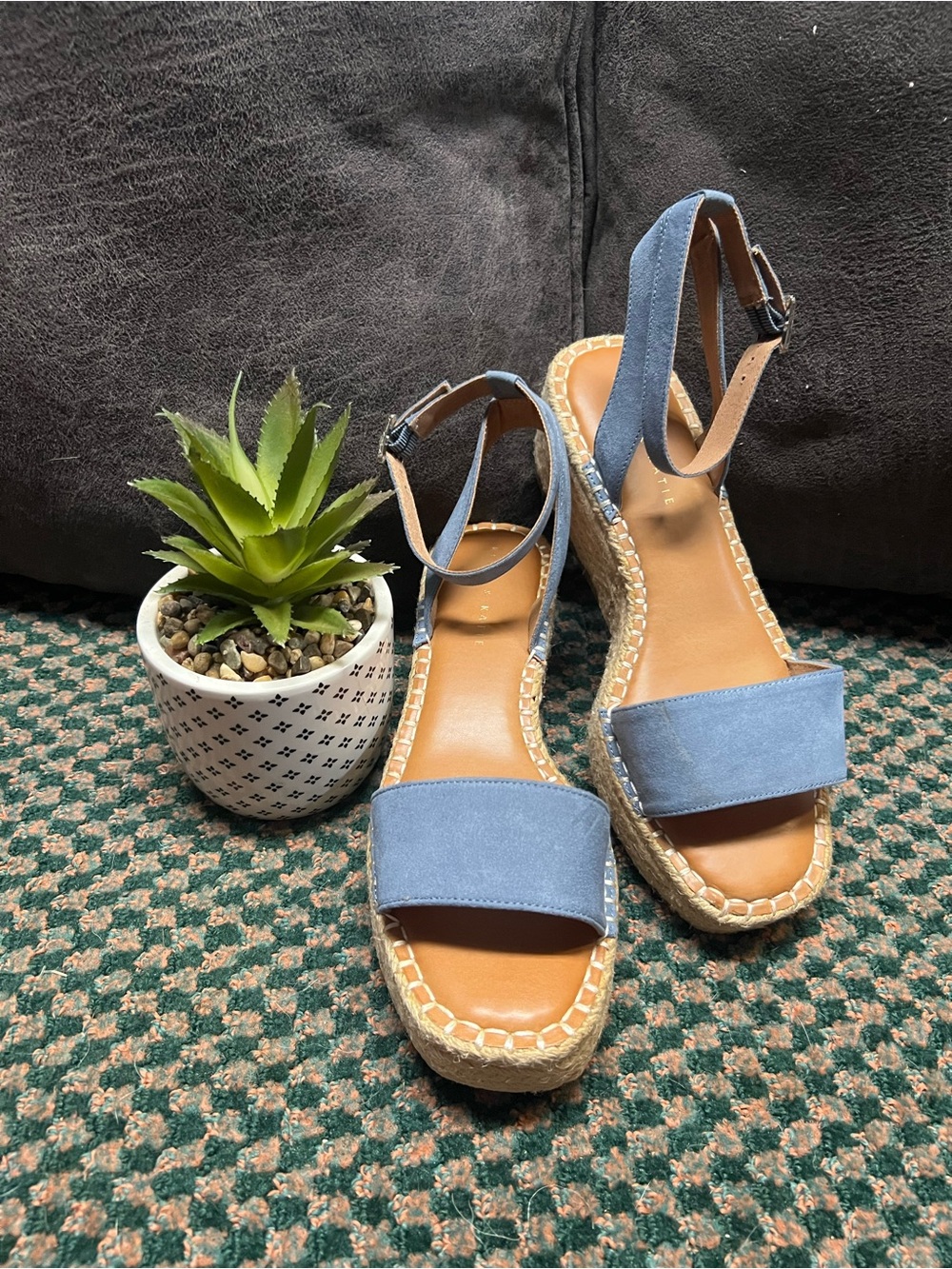 KELLY and KATIE Blue Espadrille Wedge Sandals with Ankle Strap